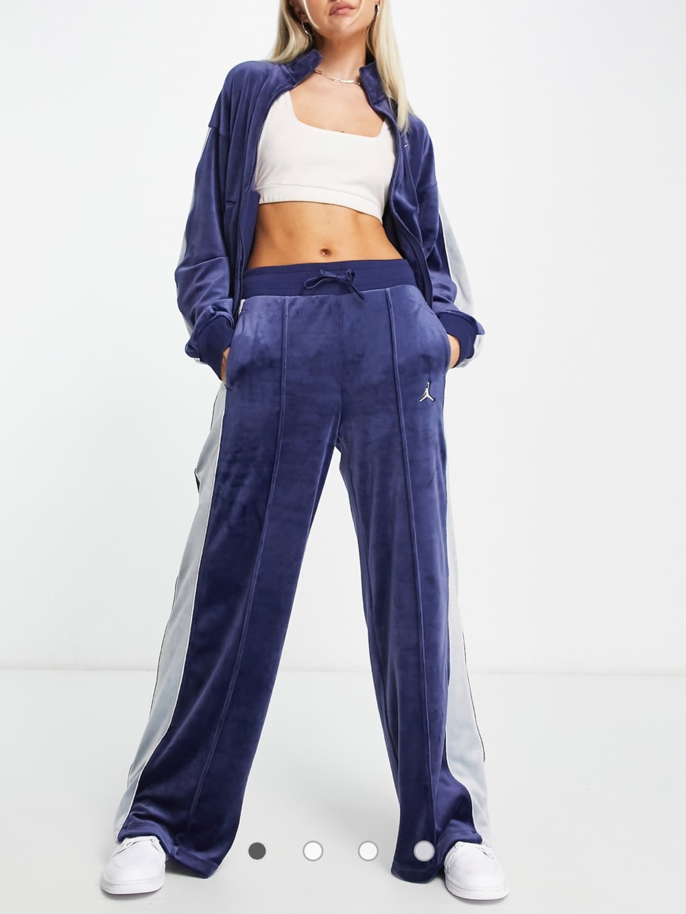 Jordan Flight Velour Women's Navy Blue + Gray Velour Wide Leg Track Pants.Size L